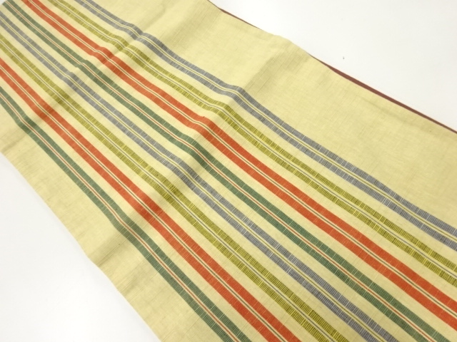 JAPANESE KIMONO / ANTIQUE FUKURO OBI / SILK / TSUMUGI / WOVEN STRIPE